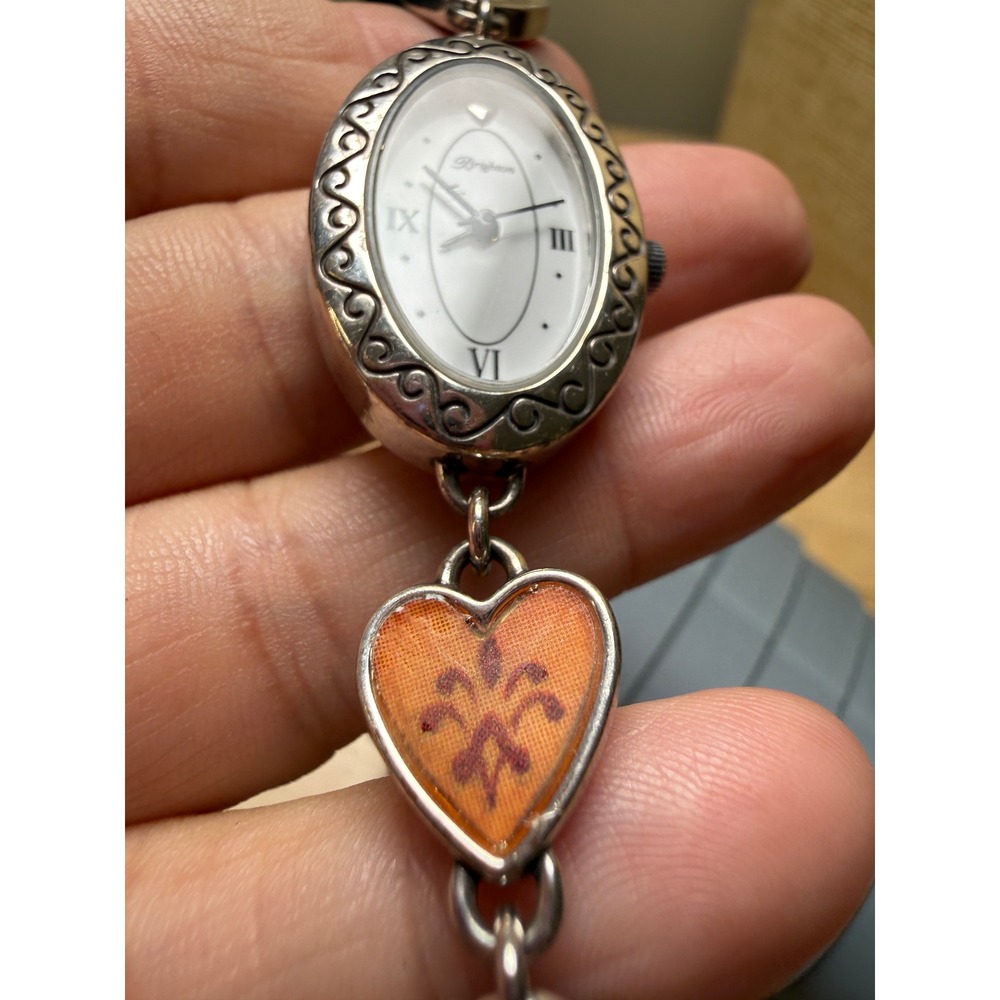 Brighton Silver Floral Heart Link Bracelet Watch Piccadilly Needs Batteries - Picture 14 of 15